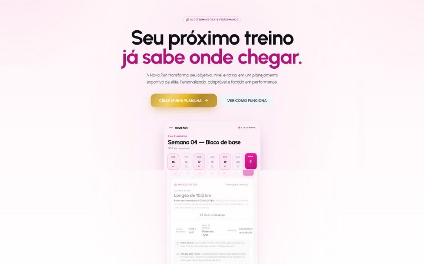 Página do Nova Run Planner com oferta e assinatura